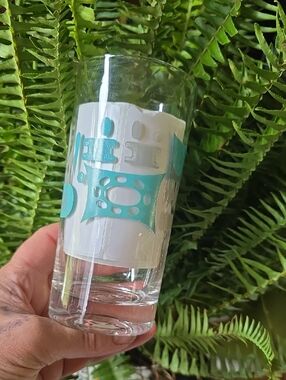 Blue Heaven Atomic MCM 1950s Vintage Tumbler Drinking Glass Aqua  Royal China
